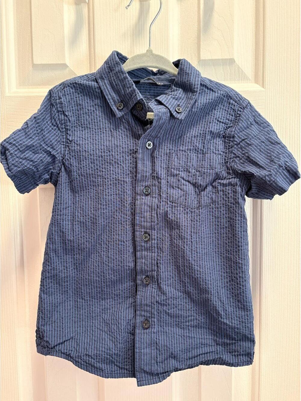 Janie and Jack Navy Stripe Seersucker Short Sleeve Button Down Boys 4T